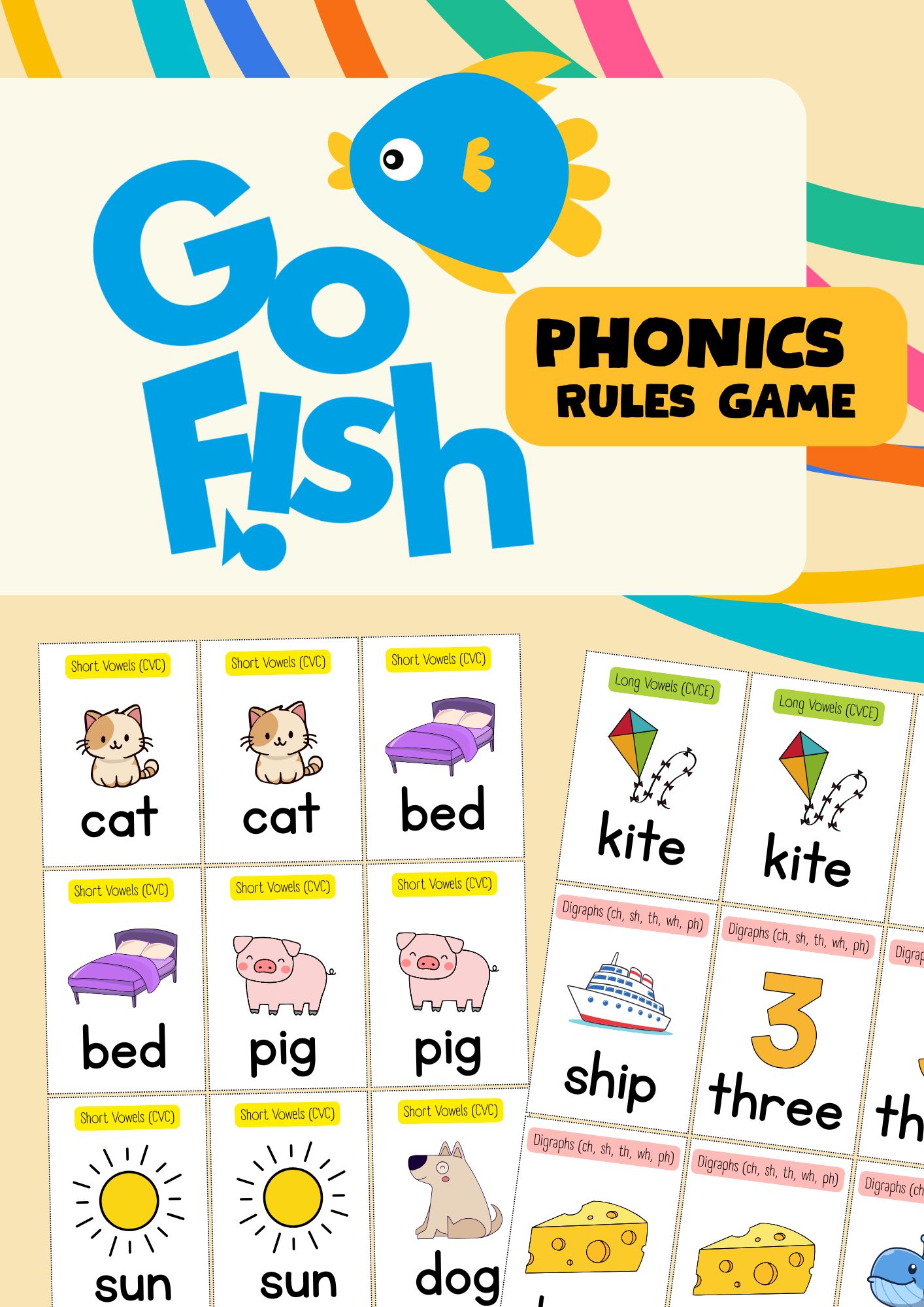 Product image - Go Fish – Phonics Rules Game | 60 Cards | Phonics Centers & Small Groups