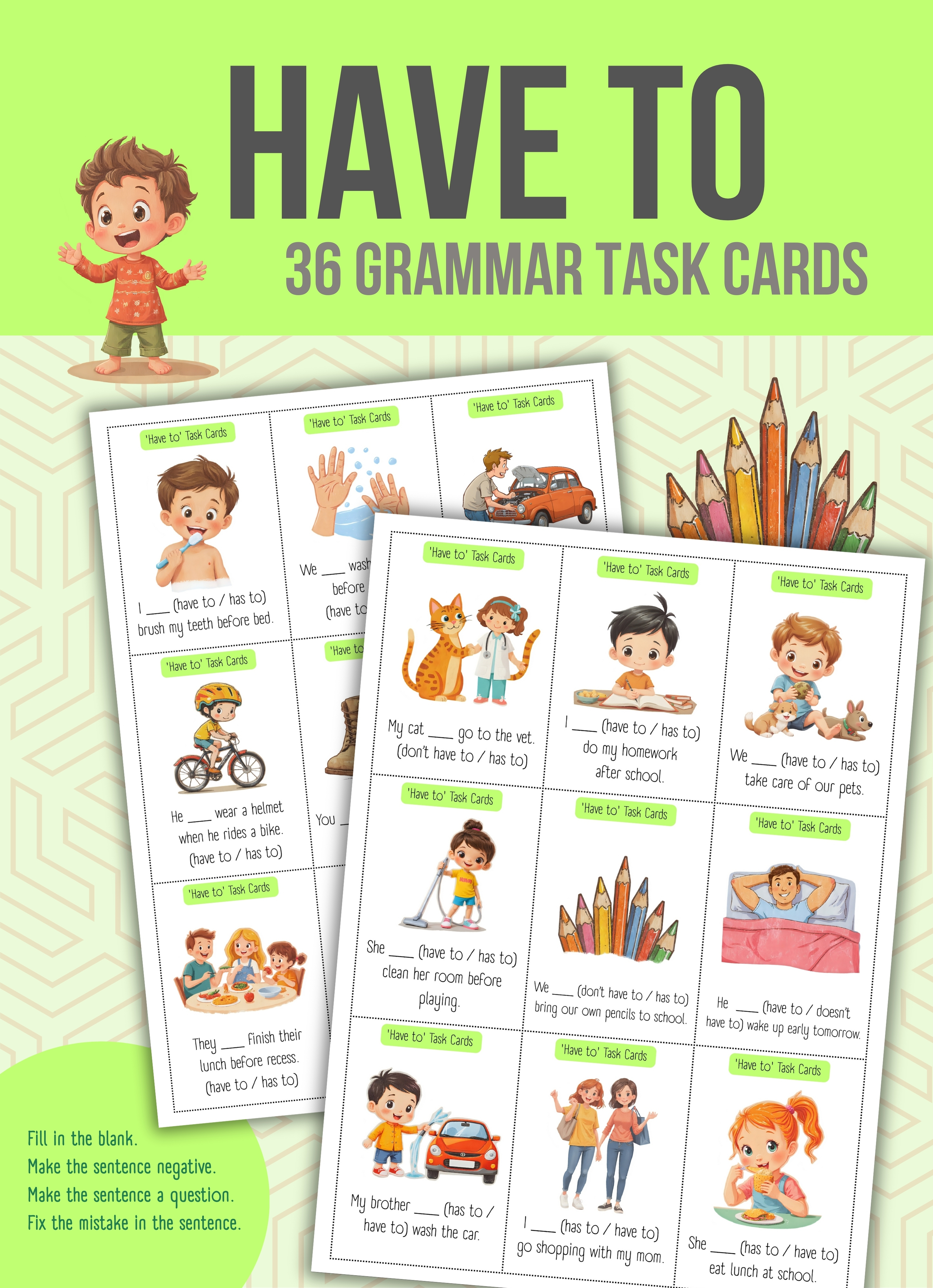 Product image - Have to – Fun Grammar Task Cards for Kids | ESL & EFL Activities