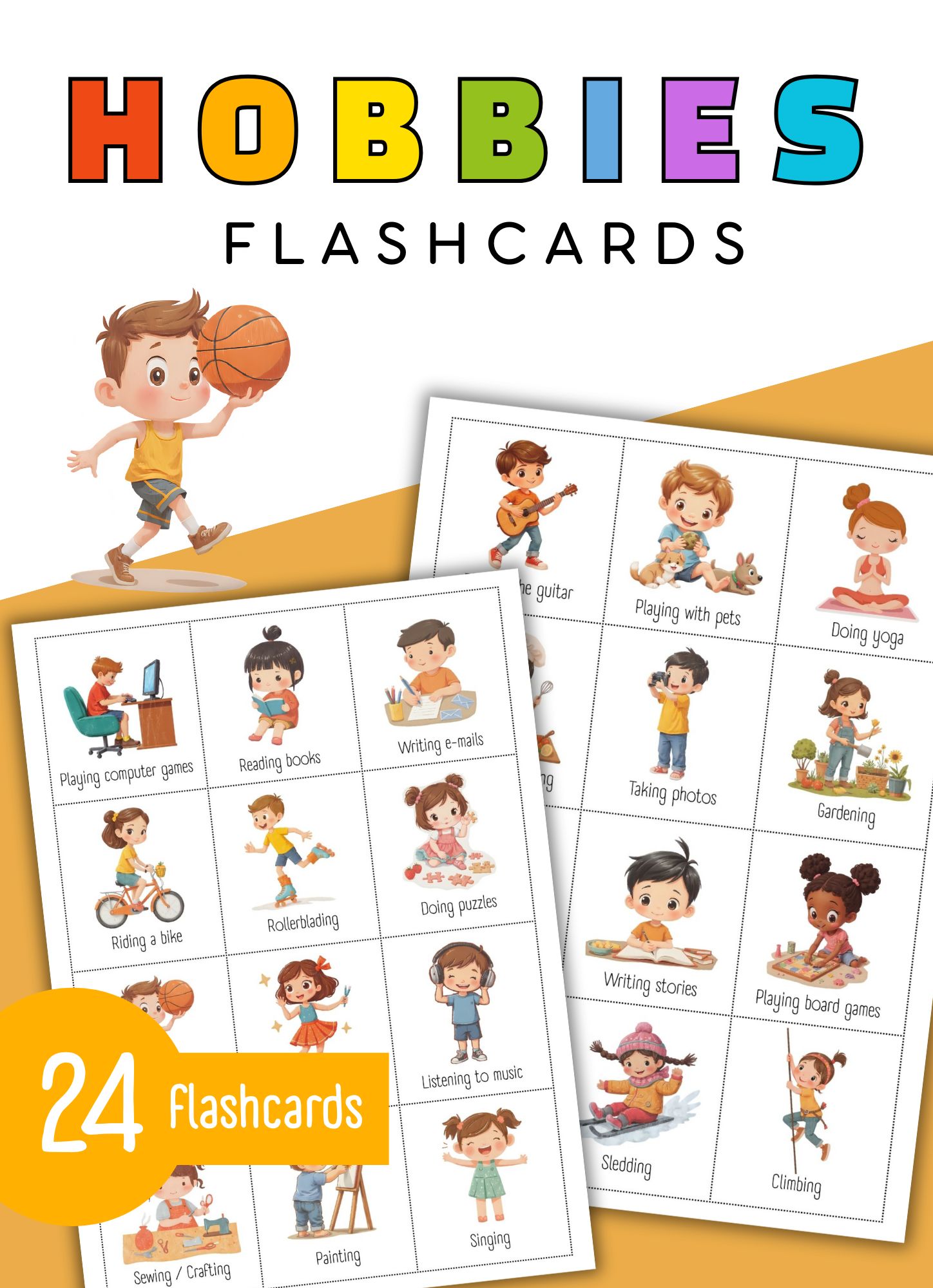 Product image - Hobbies Flashcards – Fun ESL Vocabulary for Kids
